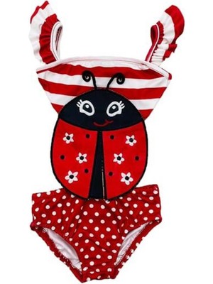 Kız Çocuk Nakış Detay Dalgıç Kumaş Mayo M00740 Kırmızı