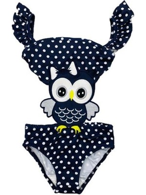 Kız Çocuk Nakış Detay Dalgıç Kumaş Mayo M00740 Lacivert