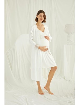 Nightlove Monamise Dantelli Hamile Lohusa Sabahlık Takımı Viskon Kumaşlı Emzirme Özellikli 2 Parça