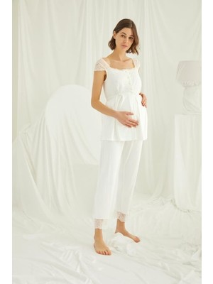 Monamise Dantelli Önü Düğmeli Hamile Lohusa Pijama Takımı