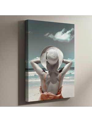Plajda Şapkalı Kadın Soyut Sanat Tablosu