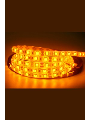 12 Volt 5050 Dış Mekan Şerit LED 3 Çipli Sarı ( Amber ) Metrede 60 LED IP65 (5 Metre)