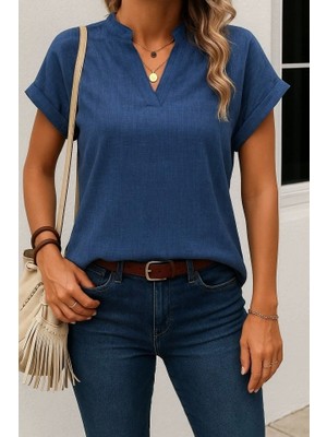 Kadın Kısa Kollu Hakim Yaka Sofya Bluz