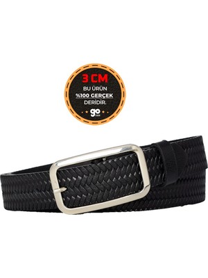 %100 Hakiki Deri, Gümüş Tokalı Siyah 3 cm Desenli Kadın Kemeri, Pantolon Kemeri, 3CMKDN50