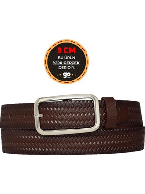 %100 Hakiki Deri, Gümüş Tokalı Koyu Kahverengi Desenli 3 cm Kadın Kemeri, Pantolon Kemeri 3CMKDN50