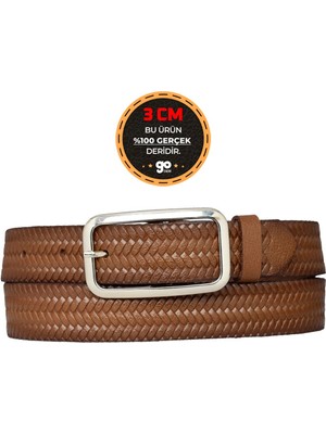%100 Hakiki Deri, Gümüş Tokalı Kahverengi Desenli 3 cm Kadın Kemeri, Pantolon Kemeri, 3CMKDN50