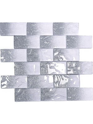 Mutfak Tezgah Arası ve Iç Mekan Kaplama ve Dekorasyon Uygulamalarında Tüm Yüzeyler Için, 48X98MM. Beyaz-Gümüş Sim Efekti. 30X30CM. Fileli Kristal Mozaik.
