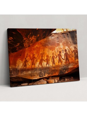 Popcas Aborjin Kaya Sanatı Duvar Dekorasyonu - Kanvas Tablo - Kaya Sanatı Aborjin Aborjin Kaya Sanatı