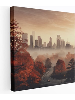 Popcas Sonbahar Kent Manzarası Kanvas Tablo - Modern Dijital Sanat Ev Dekorasyonu