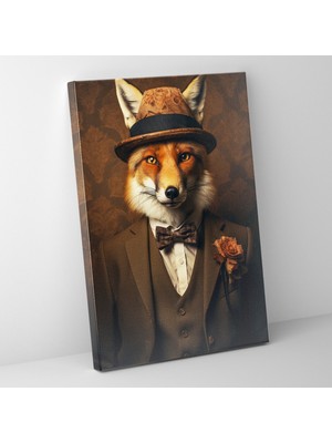 Popcas Hayvanlar Gibi Giyinmiş Insanlar Duvar Sanatı - Tilki Retro Etkili Kanvas Tablo