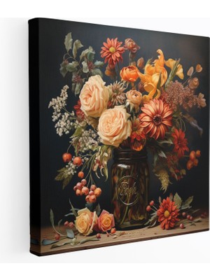 Popcas Vintage Sonbahar Çiçekleri Duvar Sanatı - Sonbahar Vintage Tarzı Sanat Eseri Kanvas Duvar Sanatı