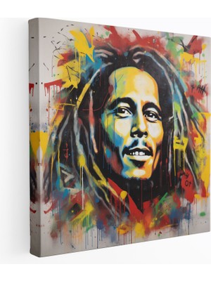 Popcas Bob Marley Duvar Sanatı - Cesur Grafiti Portresi - Canlı Renkler Kanvas Tablo