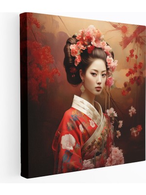 Popcas Asya Kanvas Tablo - Kimono Giyen Geyşa Duvar Sanatı - Asya Zarif Geyşa Kanvas Duvar Sanatı