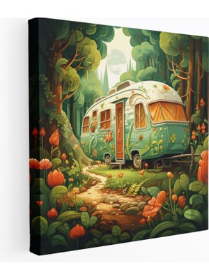 Popcas Bohem Tarzı Kanvas Tablo - Retro Esintili Duvar Süsü Orman Temalı