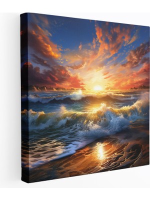 Popcas Panoramik Plaj Manzara Kanvas Tablo - Sahil Günbatımı Duvar Sanatı - Plaj Panoramik Manzara Kanvas Duvar Sanatı Ev Dekorasyonu