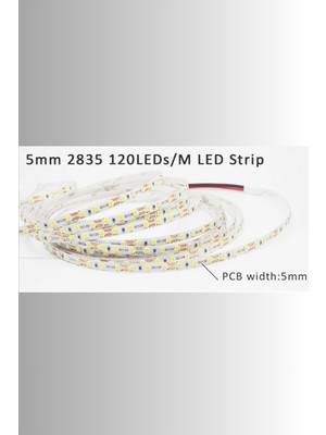 12 Volt 2835 Şerit LED 5 mm Beyaz Metrede 120 LED (5 Metre)