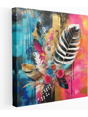 Popcas Bohem Koleksiyon Kanvas Tablo - Bohem Tarzı Tüyler Ev Dekorasyonu