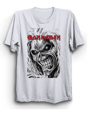 Iron Maiden, V-Full, Rock Metal Müzik Grubu Baskılı Unisex, %100 Pamuk Tişört