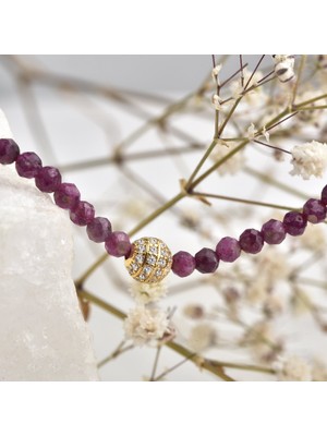  925 Ayar Gümüş Altın Kaplama Doğal Yakut Taşlı Kolye - NGS00114