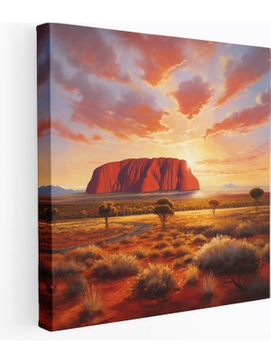Popcas Yerli Duvar Sanatı - Uluru Günbatımı - Yerli Günbatımı Uluru Kanvas Tablo Sanatı