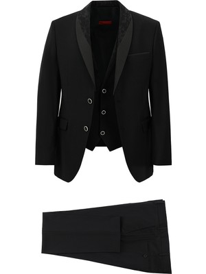 Kiğılı 7 Drop Slim Fit Dar Kesim Şal Yaka Yelekli Smokin & Damatlık