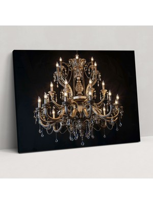 Popcas Barok Detaylı Avize Kanvas Tablo - Barok Dramatik Aydınlatma Ev Dekorasyonu