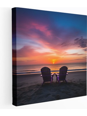 Popcas Plaj Manzara Sanatı - Günbatımı Silueti - Plaj Siluet Günbatımı Mor