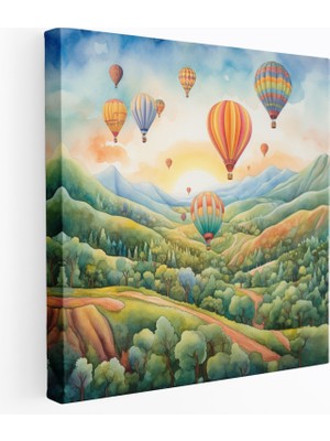 Popcas Bohem Sıcak Hava Balonları Kanvas Tablo - Bohem Tarzı Ev Dekorasyonu Duvar Dekorasyonu