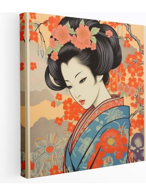 Popcas Asya Kanvas Tablo: Zarif Kimono Giyen Güzeller Güzeli Geyşa - Asya Zarif Geyşa Ev Dekorasyonu Kanvas Duvar Sanatı