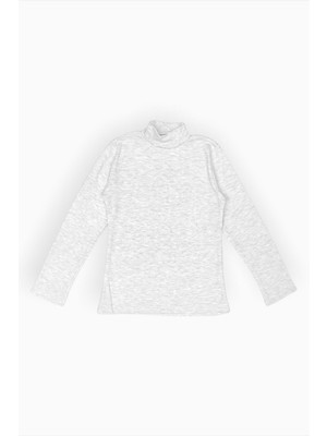 Yarım Balıkçı Yaka Boğazlı Penye Kız Çocuk Okul Tişört MNK0384 Gri