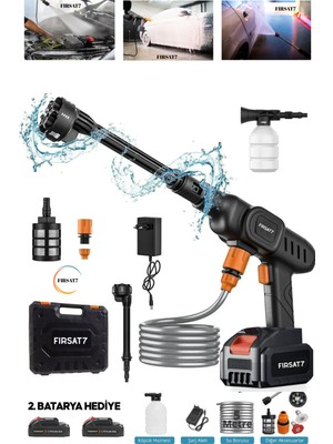 Şarjlı ve Yüksek Basınçlı Oto Yıkama Köpük Makinesi Sulama Tabancası Makinesi 2ADET Batarya Hediye