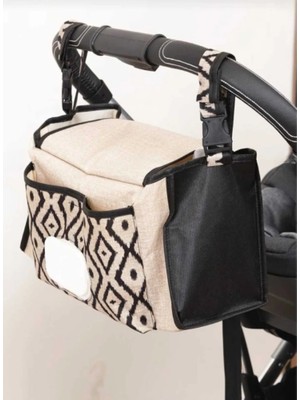 Wiforte Bebek Arabası Düzenleyici Çanta – 37 × 12 × 19 Cm, 3 Iç Bölmeli Organizer, Kilitli Kulplu, Islak Mendil Cepli, Çok Gözlü Hafif Bebek Bakım Çantası, Seyahat ve Günlük Kullanım Için