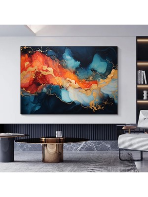 Lüks Mermer Duvar Sanatı; Altın-Mavi Tonlar