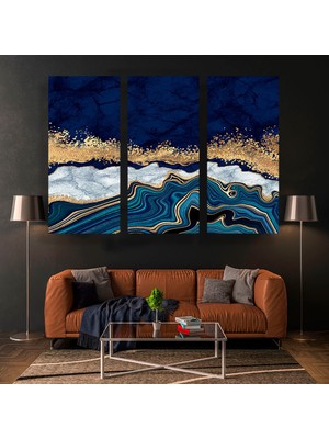 Mavi Altın Soyut Kanvas Baskısı; Lüks Mermer Sanatı