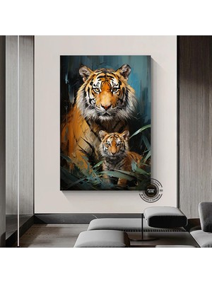 Kaplan ve Yavrusu Kanvas Tablo | Vahşi Yaşam Portresi