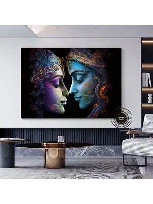 Radha Krishna Tablosu – Geleneksel Hint Reprodüksiyonu, Duvar Dekoru