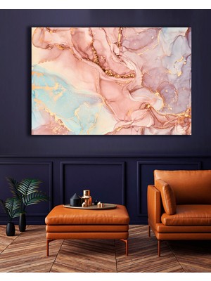Mermer Sanat | Pembe Mermer Kanvas | Altın-Pembe