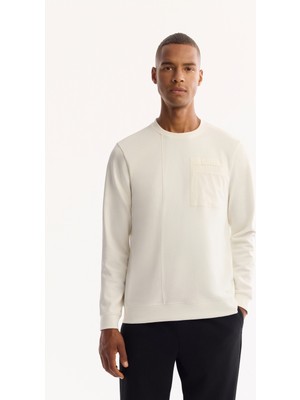 AVVA Erkek Ekru Bisiklet Yaka Pamuklu Bi-Stretch Regular Fit Sweatshirt A52Y1235