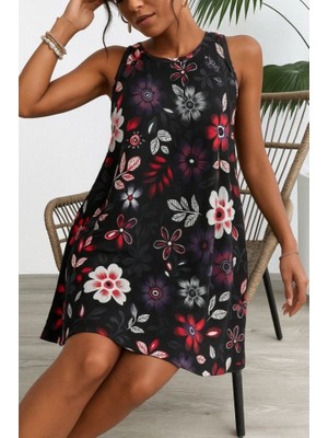 Arben Boutique Kadın Askılı Yuvarlak Yaka Desenli A Kesim Süprem Elbise