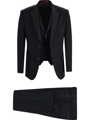 Kiğılı 7 Drop Slim Fit Dar Kesim Mono Yaka Yelekli Smokin & Damatlık