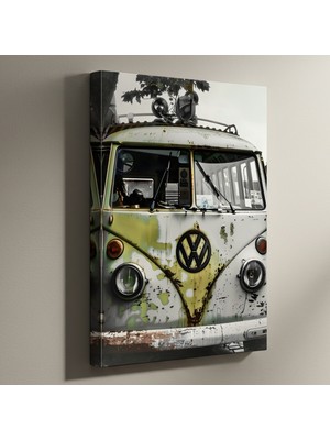 Mervolia Eskitilmiş Volkswagen Otobüs Plaj Temalı Duvar Tablosu