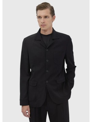 Siyah Düz Comfort Fit Yün Karışımlı Takım Elbise