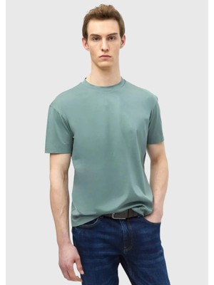 Küf Yeşili Düz Bisiklet Yaka %100 Pamuk T-Shirt