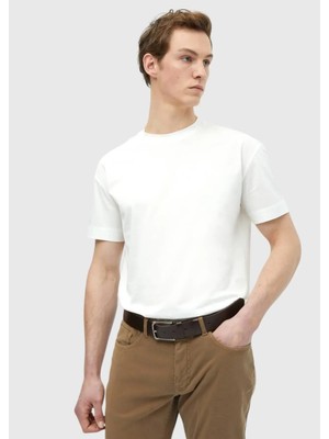 Beyaz Düz Bisiklet Yaka %100 Pamuk T-Shirt