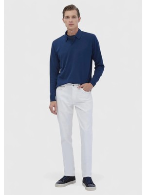 Beyaz Düz Regular Fit Denim %100 Pamuk Pantolon