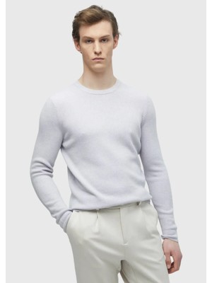 Lila Bisiklet Yaka Düz Örgü Yün Karışımlı Triko Kazak