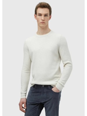 Ekru Bisiklet Yaka Düz Örgü Yün Karışımlı Triko Kazak