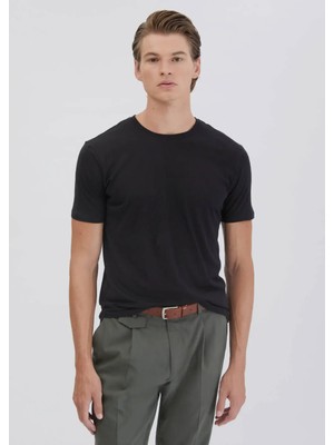 Siyah Düz Bisiklet Yaka T-Shirt