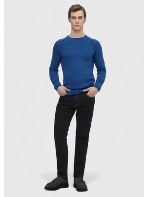Siyah Düz Slim Fit Denim Pamuk Karışımlı Pantolon