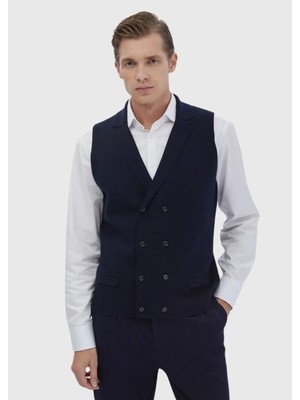 Lacivert Regular Fit Kelebek Yaka Casual Örme Triko Yelek